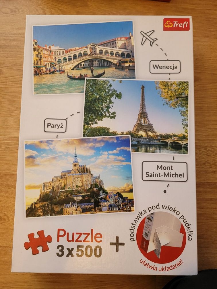 Puzzle 1500 3 × 500 Paryż, Wenecja, Mont Saint Michel