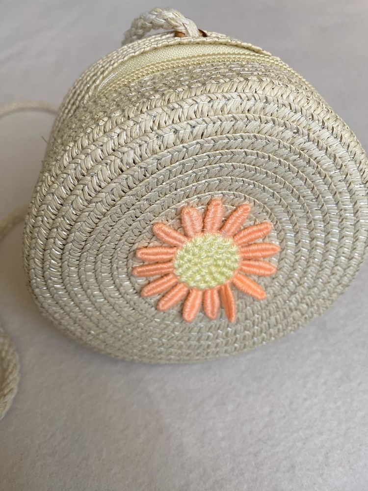 Torebka Mini - Boho Letnia plażowa na ramię - słomiana, Kwiat Beż