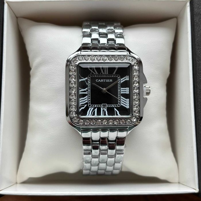 Топ! Жіночий годинник на браслеті Cartier срібного кольору
