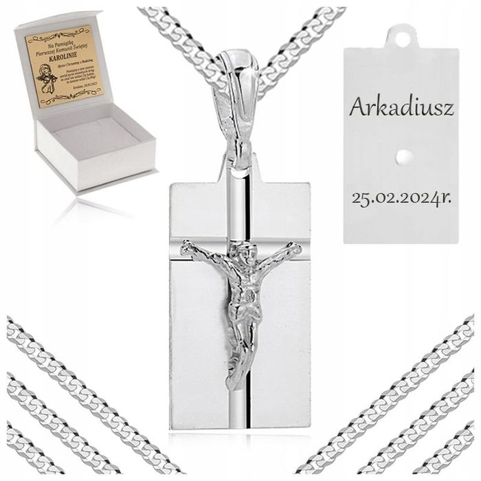 Srebrny Łańcuszek + Medalik Jezus Chrystus Pr. 925 + Grawer Prezent Ch