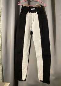 Dwukolorowe jeansy boyfriend spodnie czarno-białe