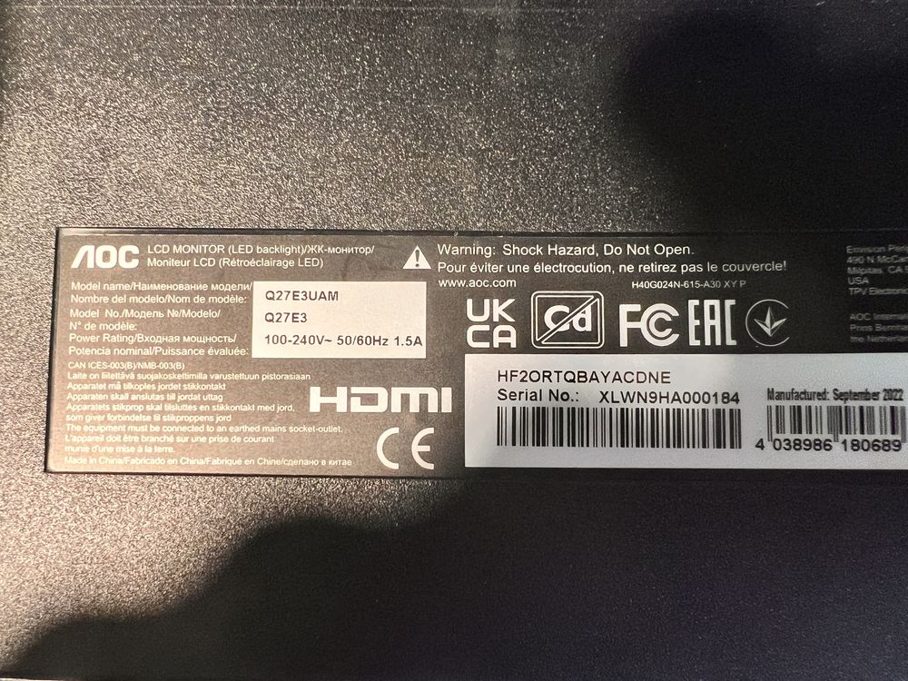 Monitor AOC-Q27E3UAM
