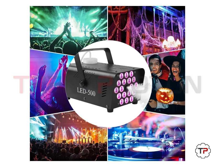 Máquina de Fumo 500W c/ 18 LEDs e Controlo Remoto