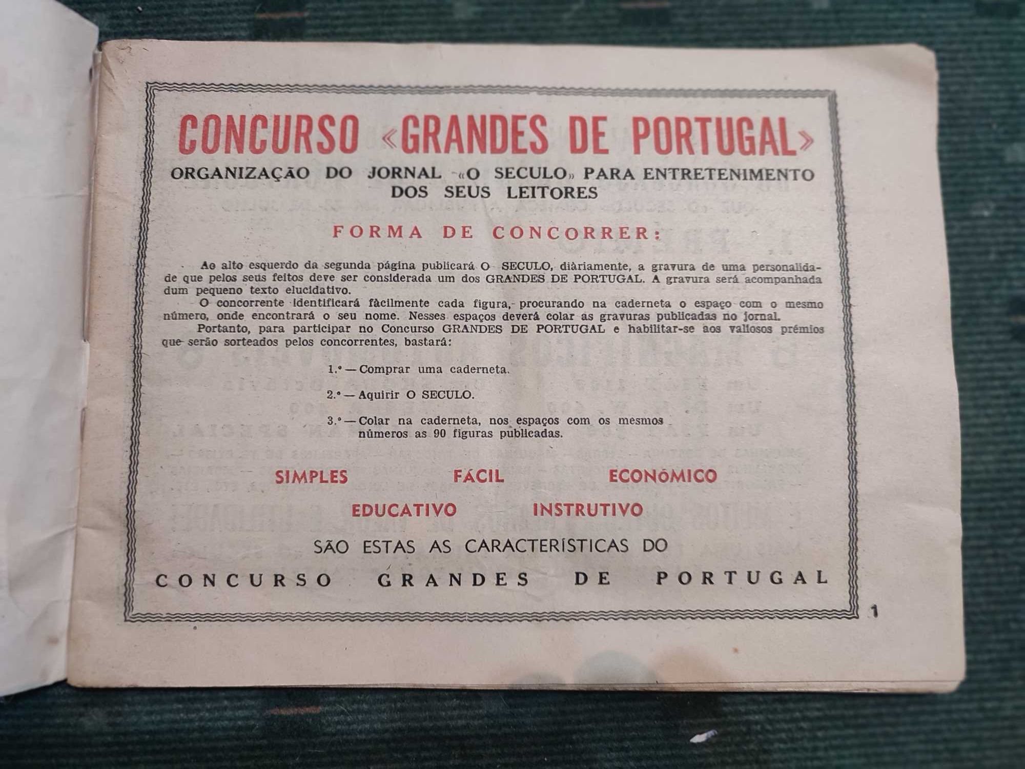 Caderneta Concurso Grandes de Portugal Jornal O Século