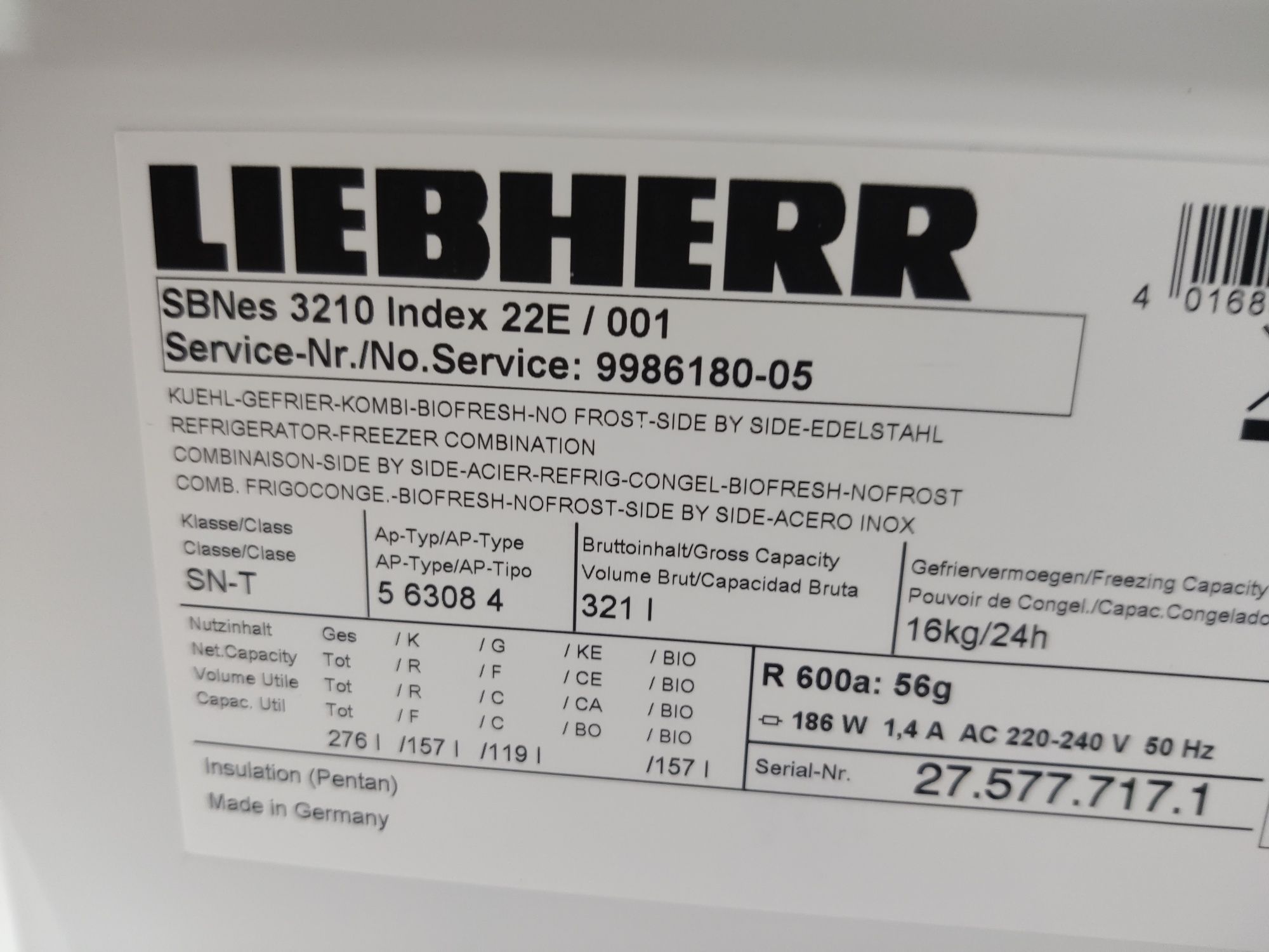 Эксклюзив! Холодильно-морозильная камера Liebherr™ SBNes 3210. Germany