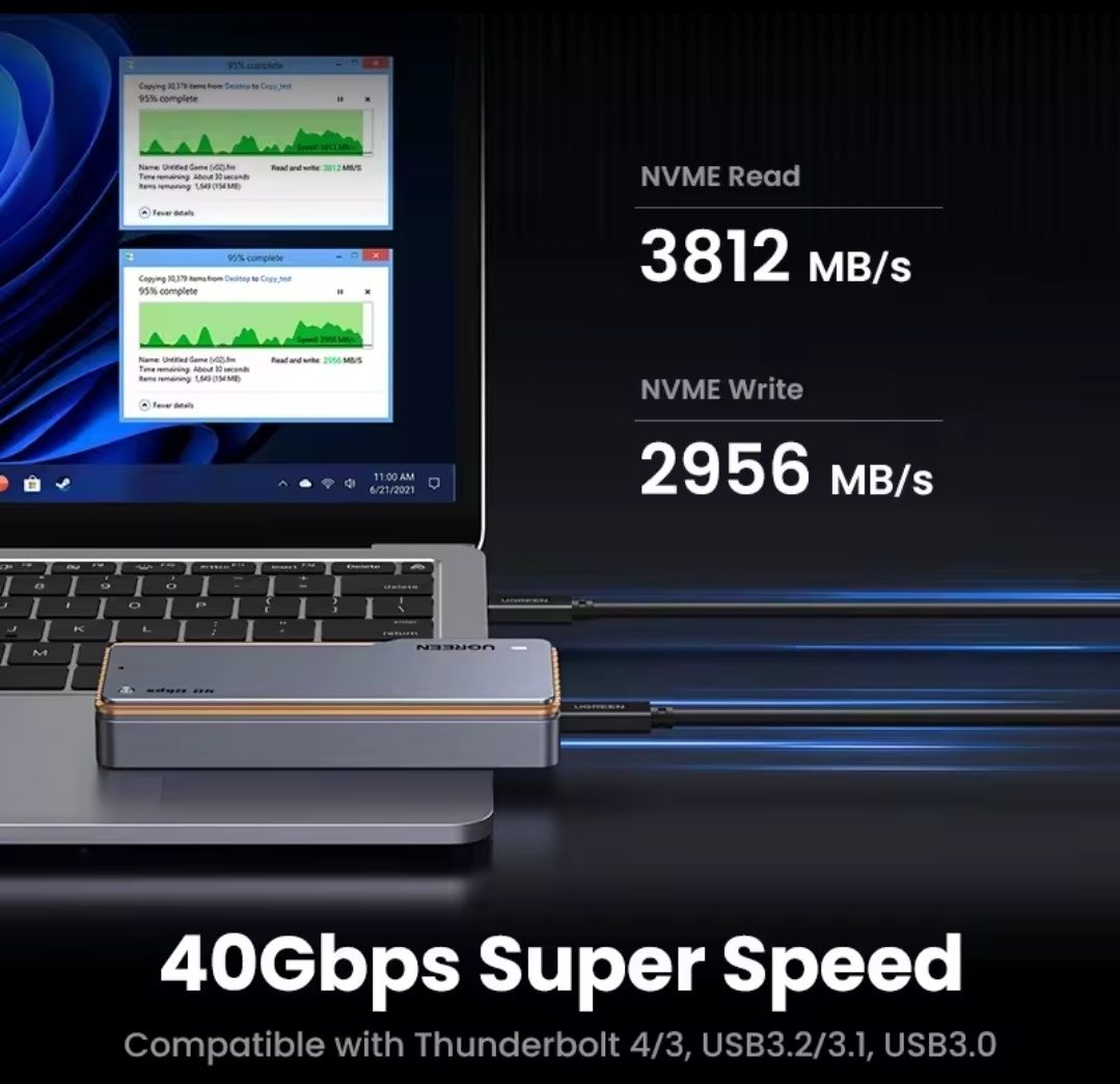 Зовнішня кишеня UGREEN 40 Gbps M.2 NVMe SSD to USB4, SSD Case