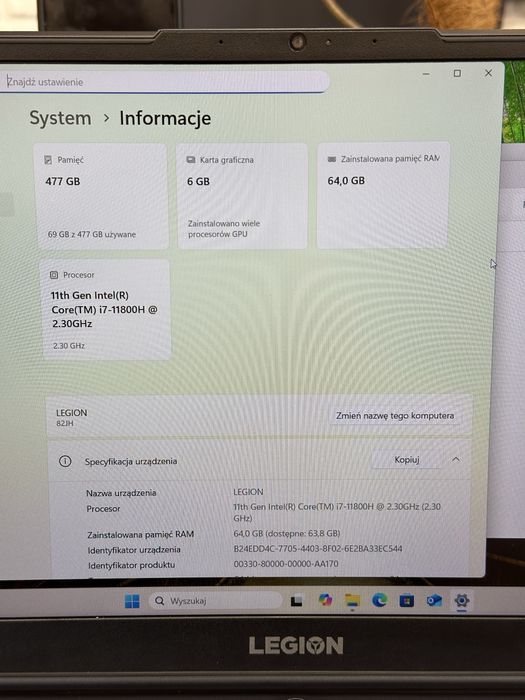 Laptop Lenovo Legion 5 Intel Core i7-11800H 15.6" 64GB 512GB RTX 3060