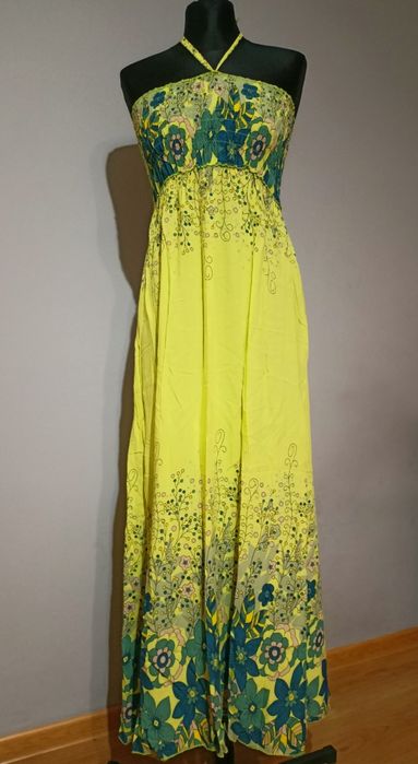 Super letnia maxi długa sukienka bez ramiączek, rozmiar M/L.