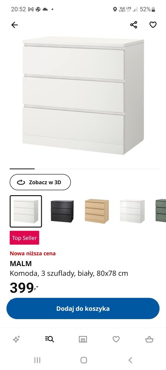 Komoda Ikea MALM 3 szuflady biała