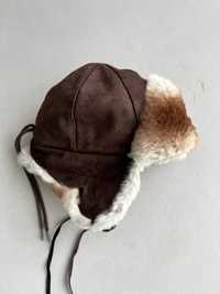Замшевая зимняя шапка авиатор натуральный мех Almar коричневая