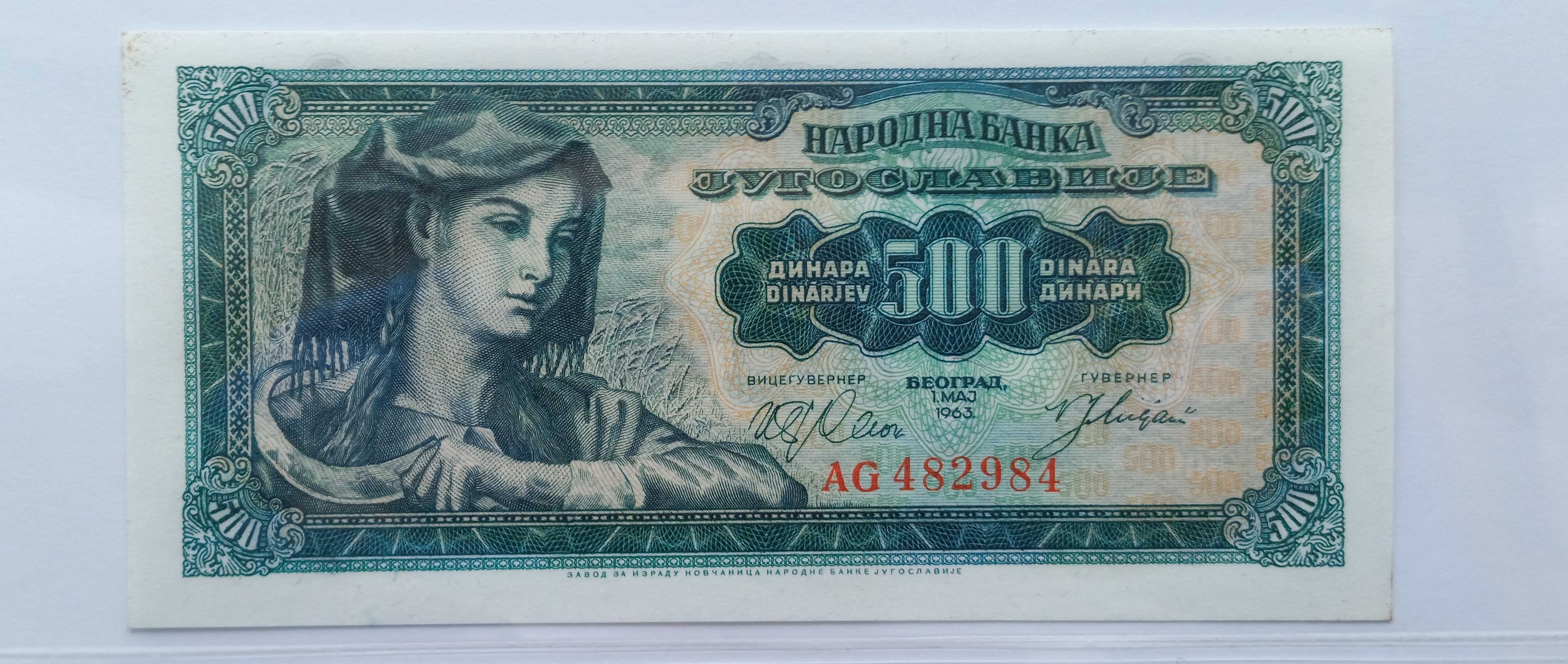Banknoy - Jugosławia 500 Dinara - 1963 rok.