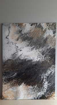 Obraz nowoczesny marmur paint pouring czarny biały złoty
