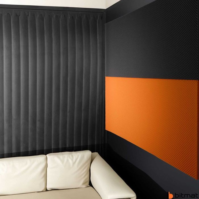 Panel akustyczny pomarańczowy szary decor ściany wygłuszenie Bitmat