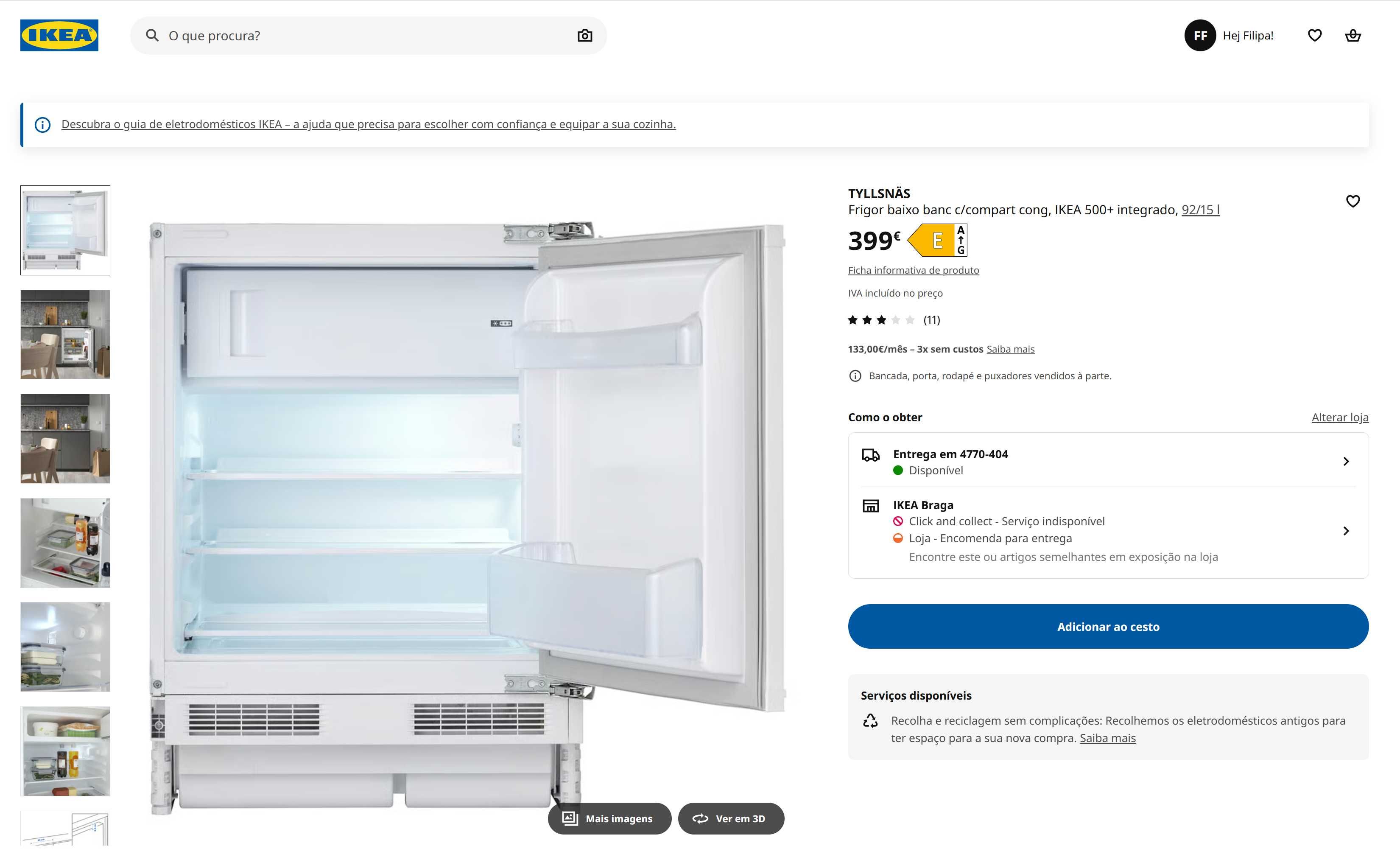 Frigorífico pequeno c/ congelação de embutir