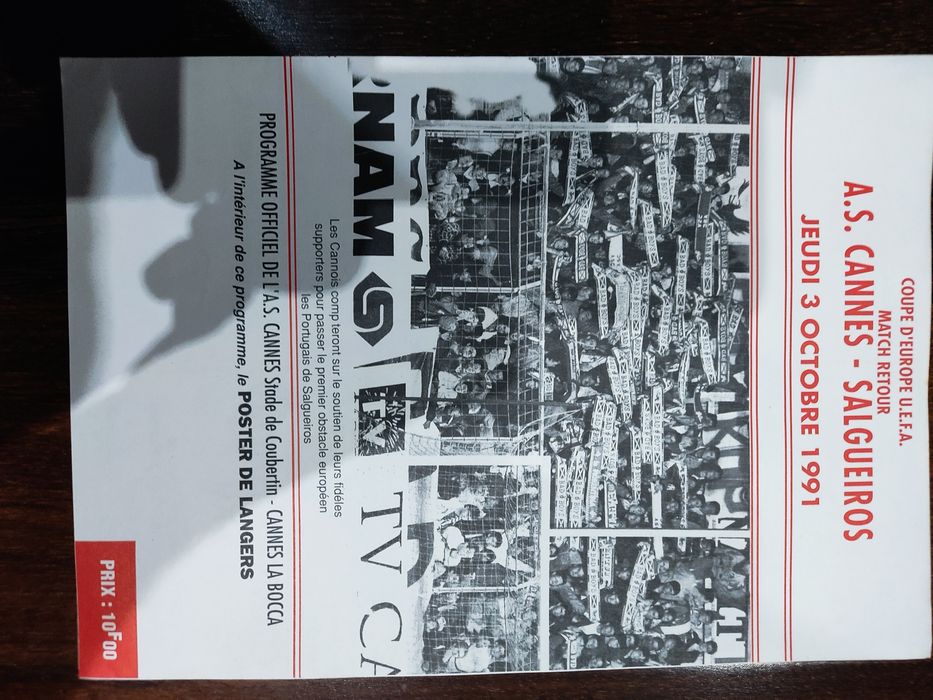 Programa oficial Cannes Salgueiros UEFA 1991/92