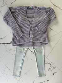 Benetton sweter sweterek kardigan metaliczna nitka 8-9 lat piękny