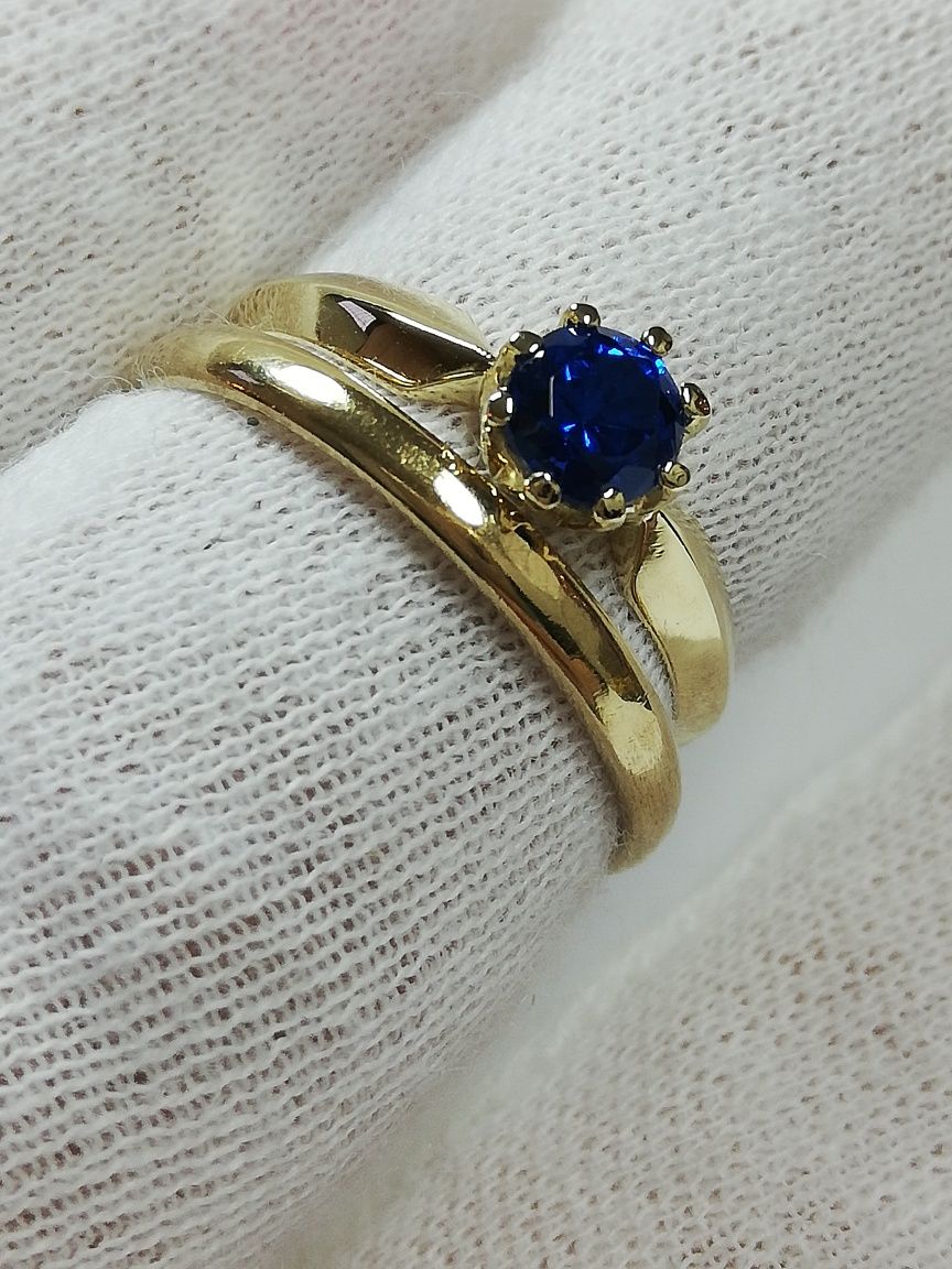 WŁOSKI bajkowy złoty pierścionek szafirowy zaręczyny rocznica prezent