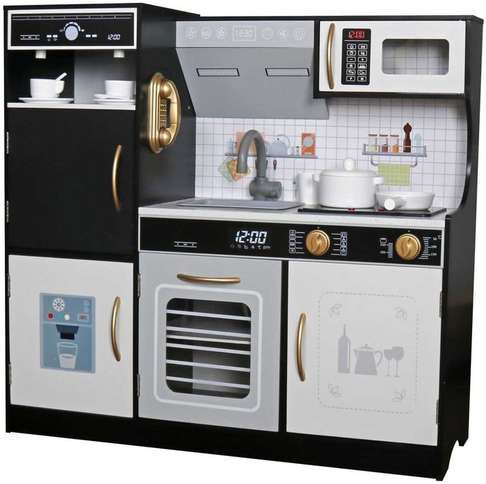 Duża drewniana czarna kuchnia kuchenka 80x29.5x80CM CZARNA