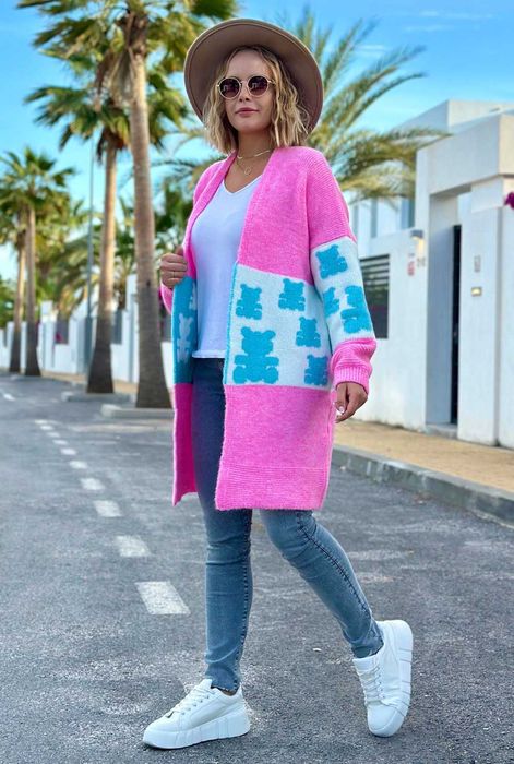 Piękny sweter KARDIGAN MIŚ r.UNI do 44/46/48 BEAR róż, niebieski