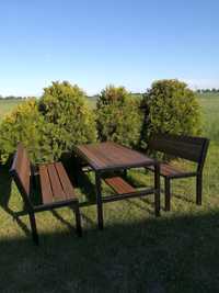 Meble ogrodowe zestaw stół ławki drewno metal nowoczesne loft