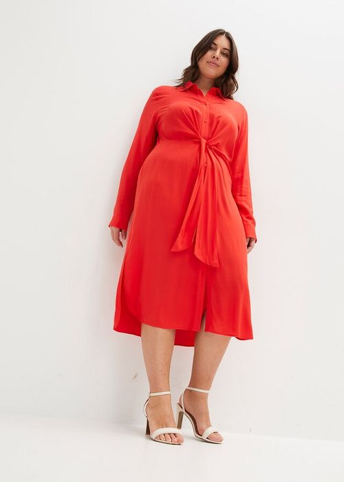 B.P.C czerwona sukienka koszulowa midi z przewiązaniem ^46
