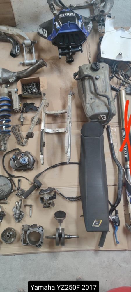 Części cross Yamaha yzf 250 z 2017rok, lagi/gaźnik/sprzęgło/skrzynia/