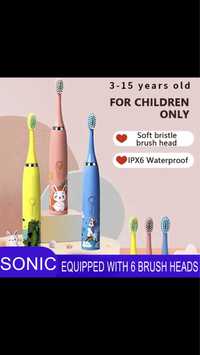 Электрична дитяча зубна щітка дракоша єдиноріжка 6 насадок та 8 космос