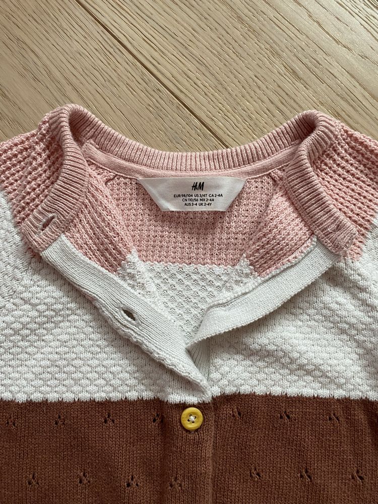 Ażurowy sweter sweterek 2-4 lata 98-104 bialy rozowy brazowy bezowy