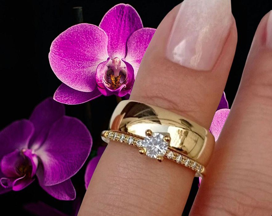 ZESTAW! Przepiękna Złota Obrączka Ślubna + Pierścionek