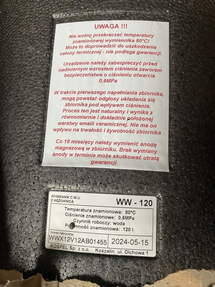 Poziomy wymiennik c.w.u boiler na ciepłą wodę 120L