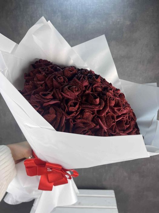 Róże robione własnoręcznie brokatowe