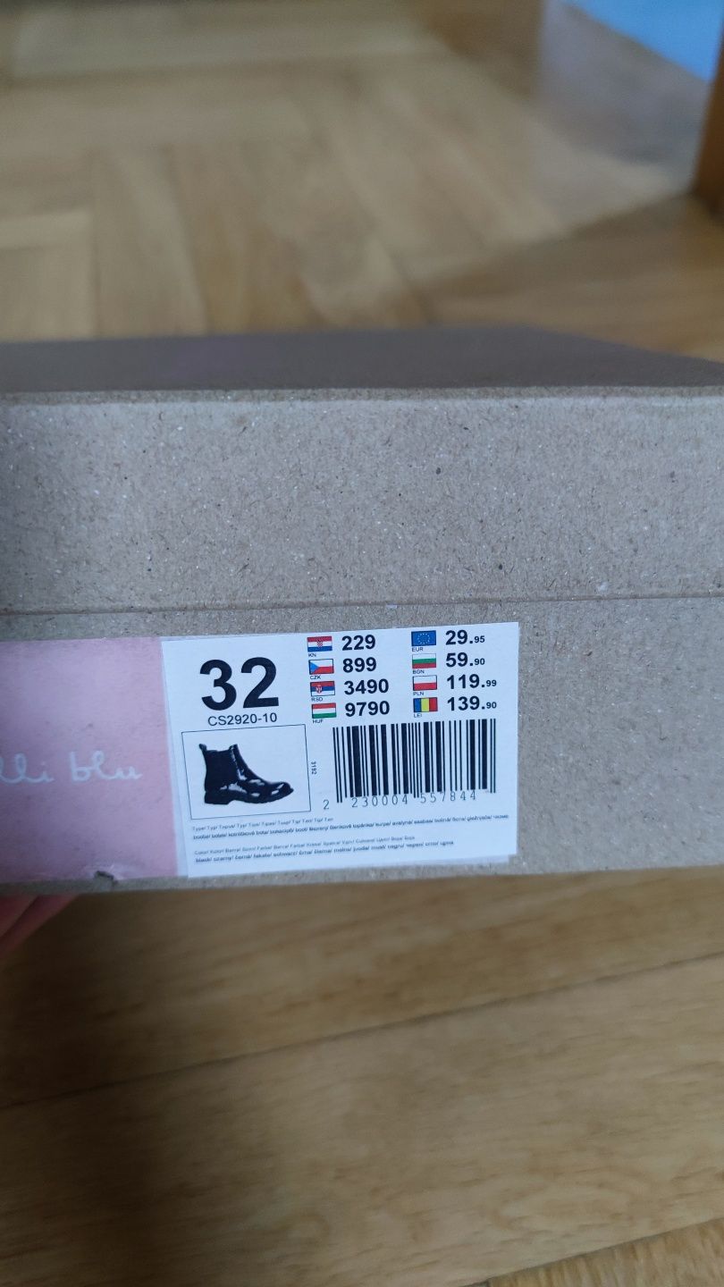 Botki dziewczęce Nelli blu czarne lakierowane 32