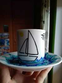 Ręcznie malowana filiżanka dla fana żeglarstwa żeglarza