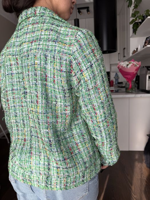 Zielona kurtka haftowana Mellowfield szydełkowa z wełną L bomberka