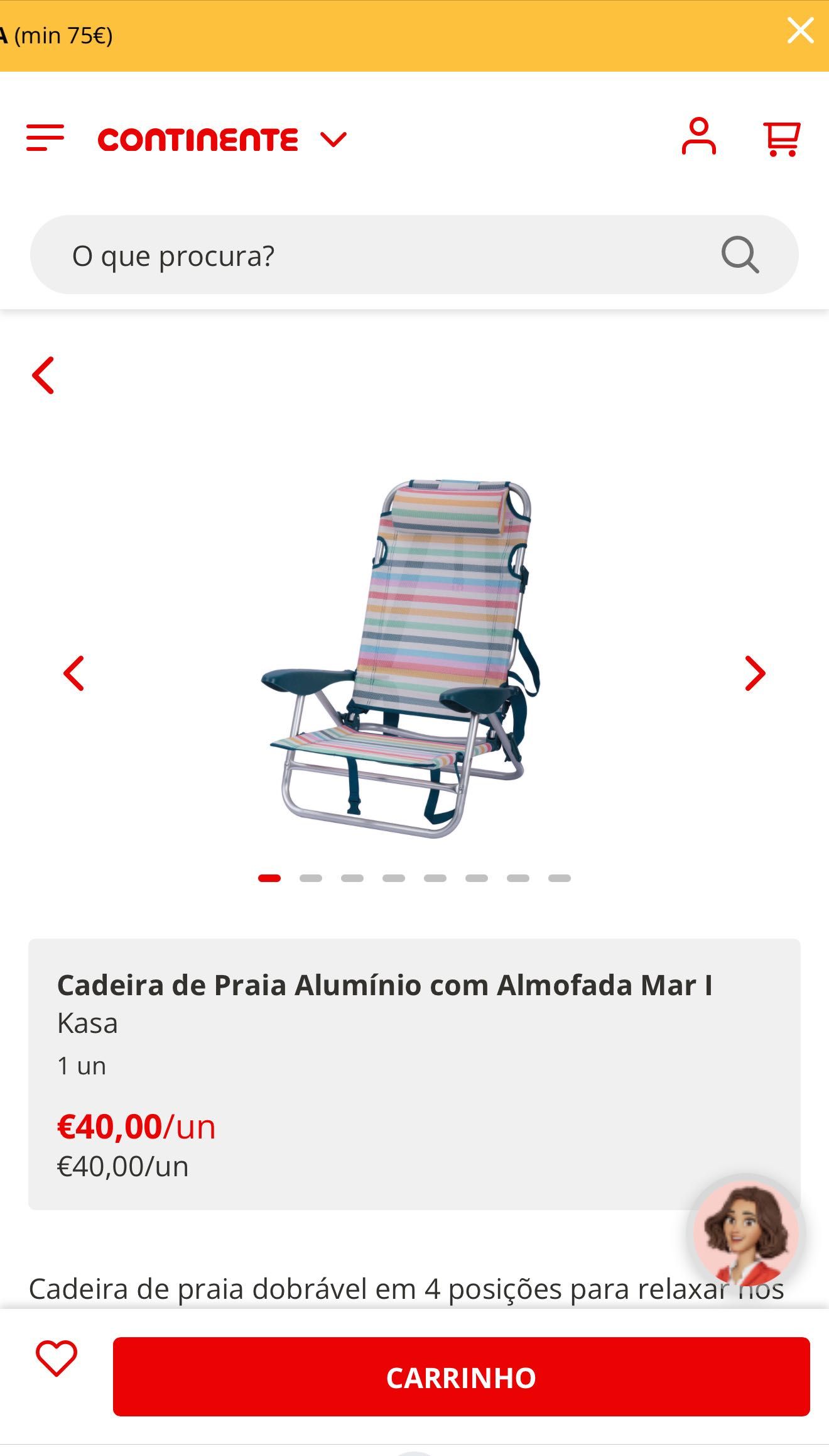 Cadeira de praia reclinável em alumínio Continente