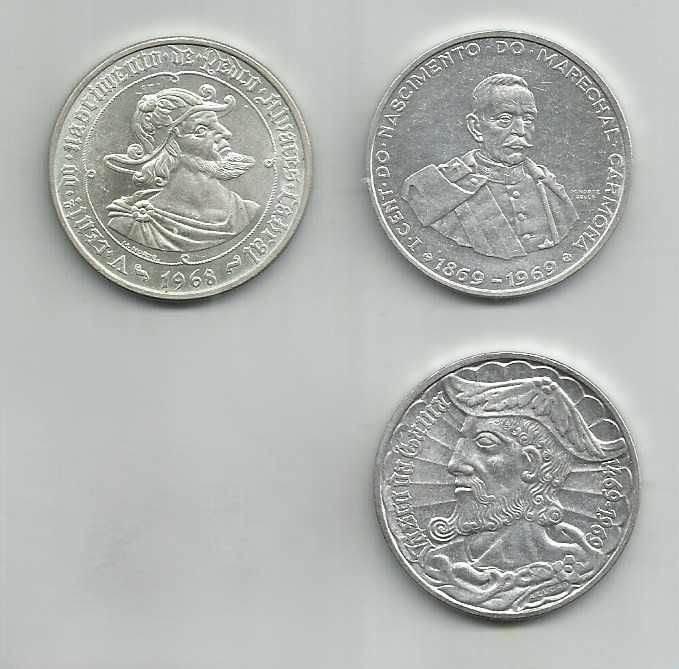 3 moedas portuguesas comemorativas de 50 escudos - Prata