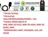 Kodowanie/Język PL AUDI/Nawigacje/Konwersja/Lampy USA-EU VCDS VCP