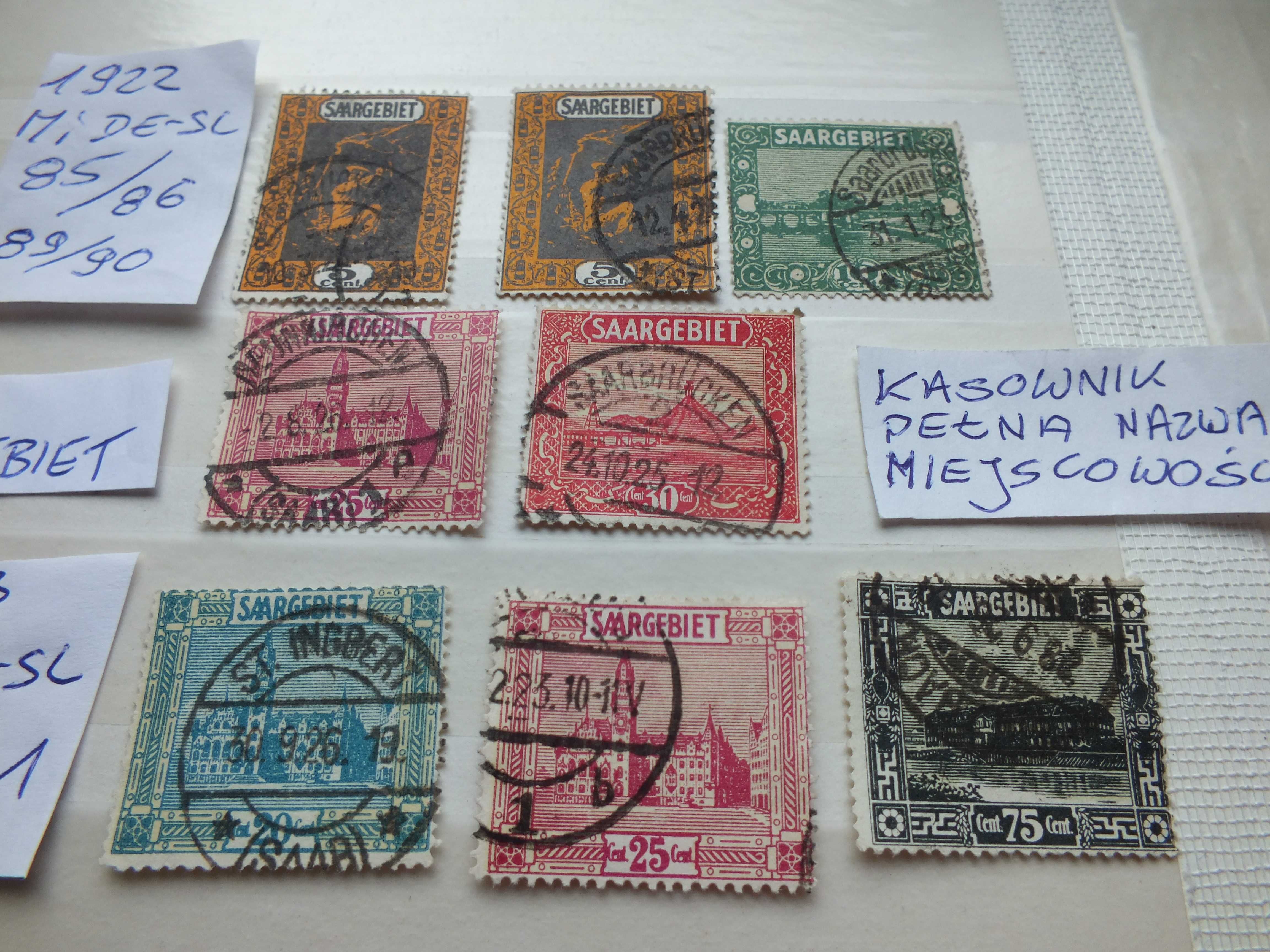 8szt. znaczki Mi85 SAARGEBIET 1922 /1923r. SAAR Niemcy Rzesza Reich