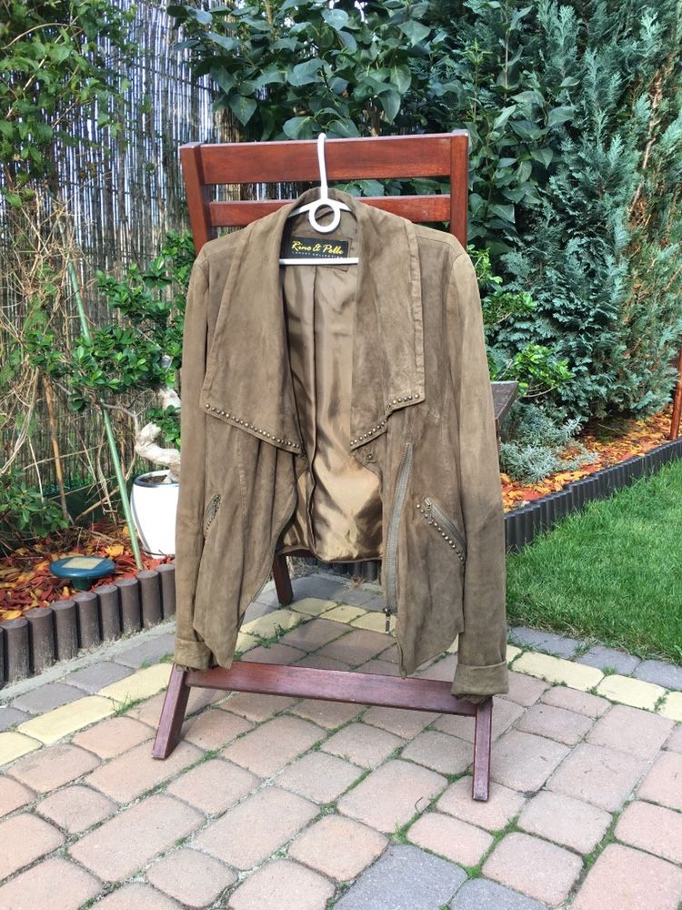 Kurtka zamszowa, khaki, L/XL, narzutka, napa.