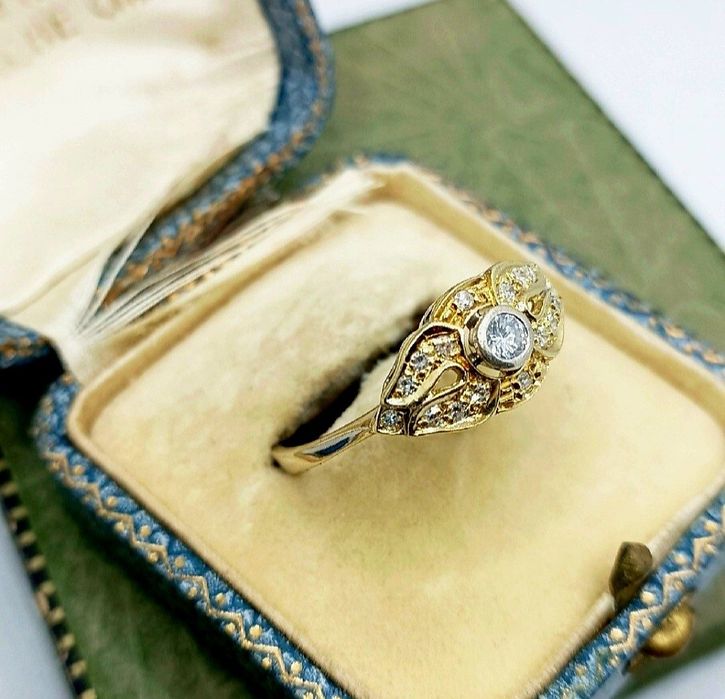 Retro pierścionek złoty 14k z diamentami 0.36ct R20