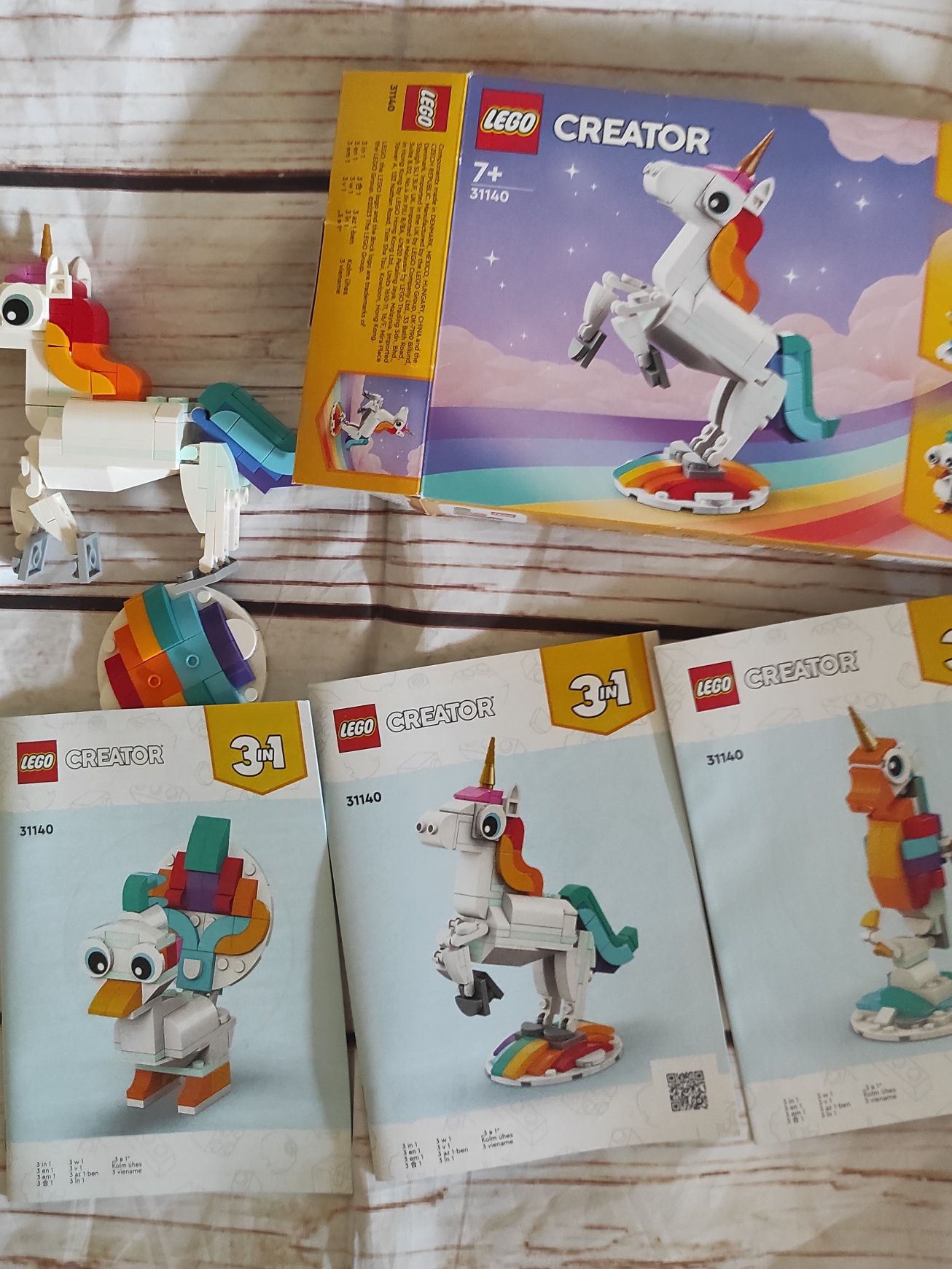 LEGO 31140 zestaw 3w1 jednorożec, paw, konik morski