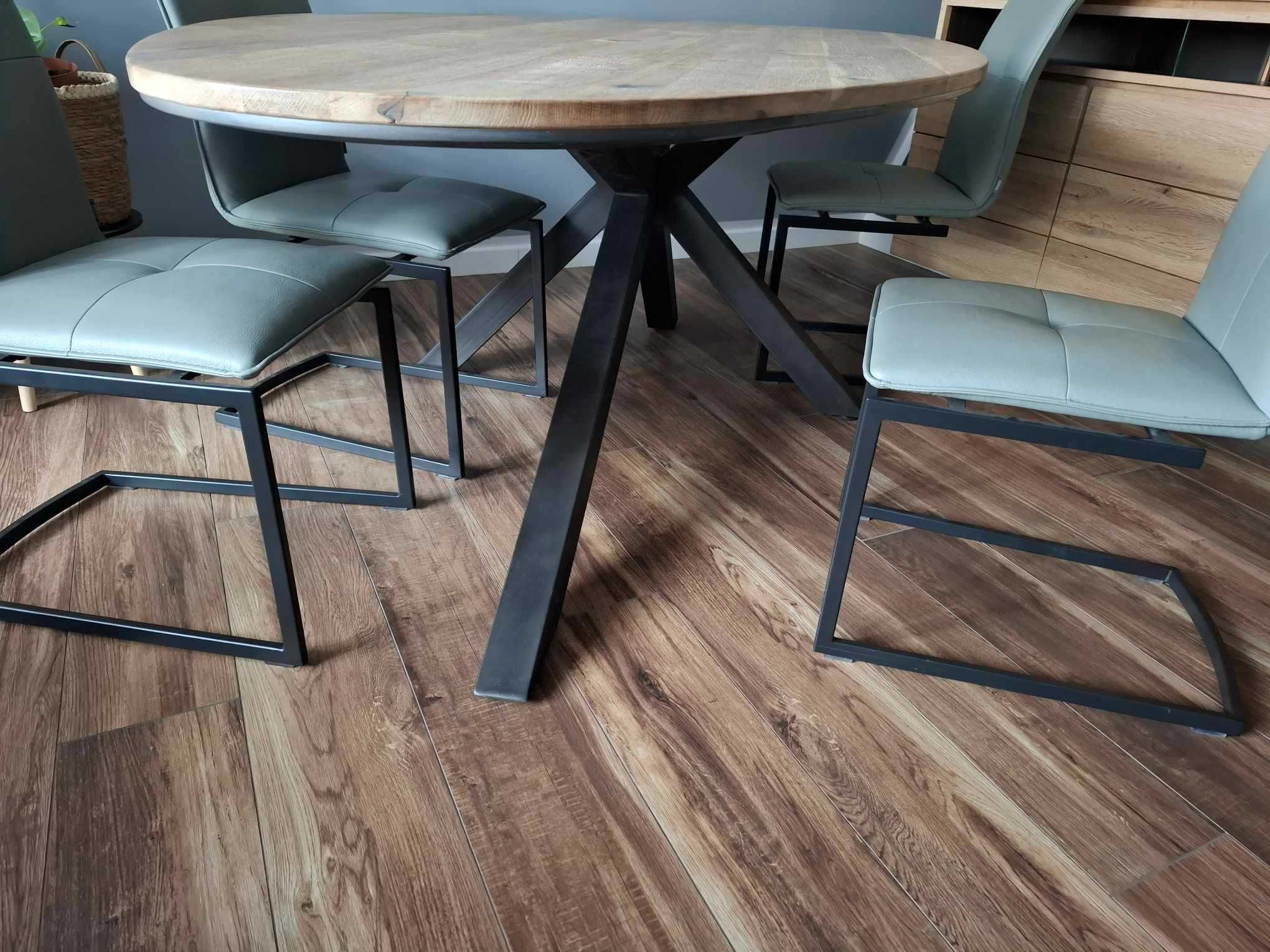 Stół drewniany dębowy owalny 200x120 plus 4 krzesła