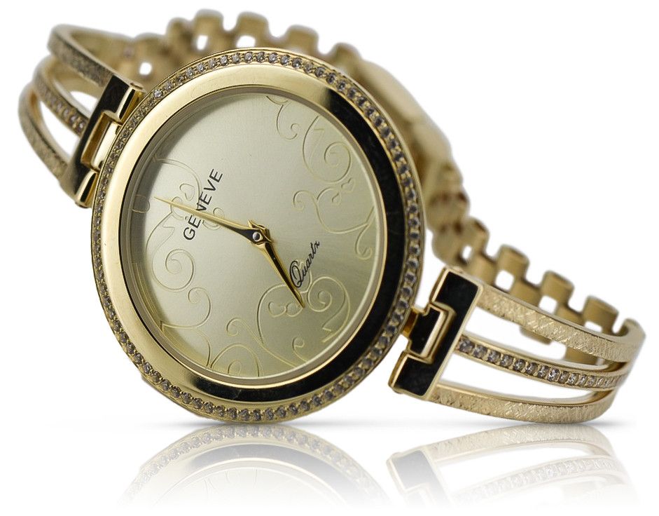Prześliczny 14k 585 złoty damski zegarek Geneve lw097y Tanio!