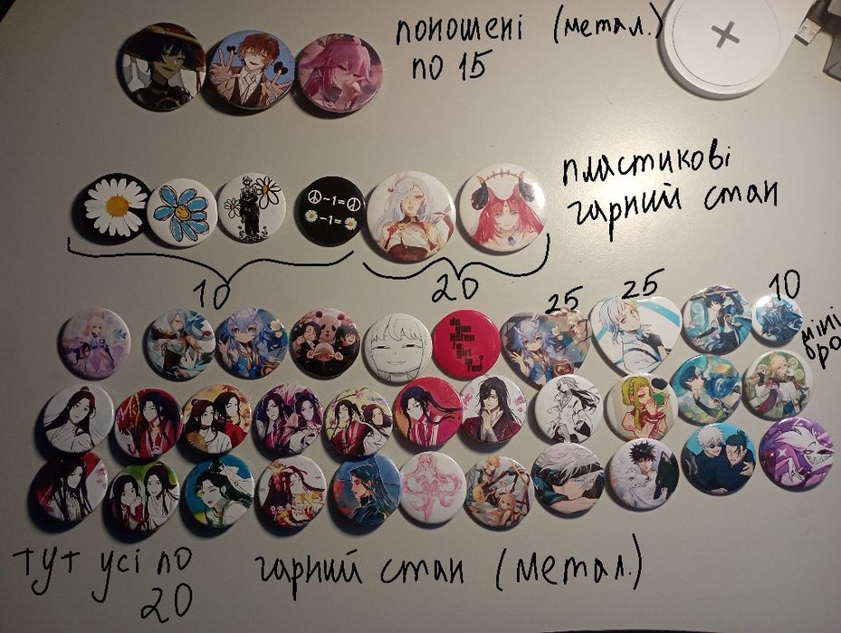 Металеві та пластикові значки, аніме, ігри і тд