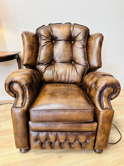 Angielski fotel uszak chesterfield RELAX ze skóry SPRINGVALE :)