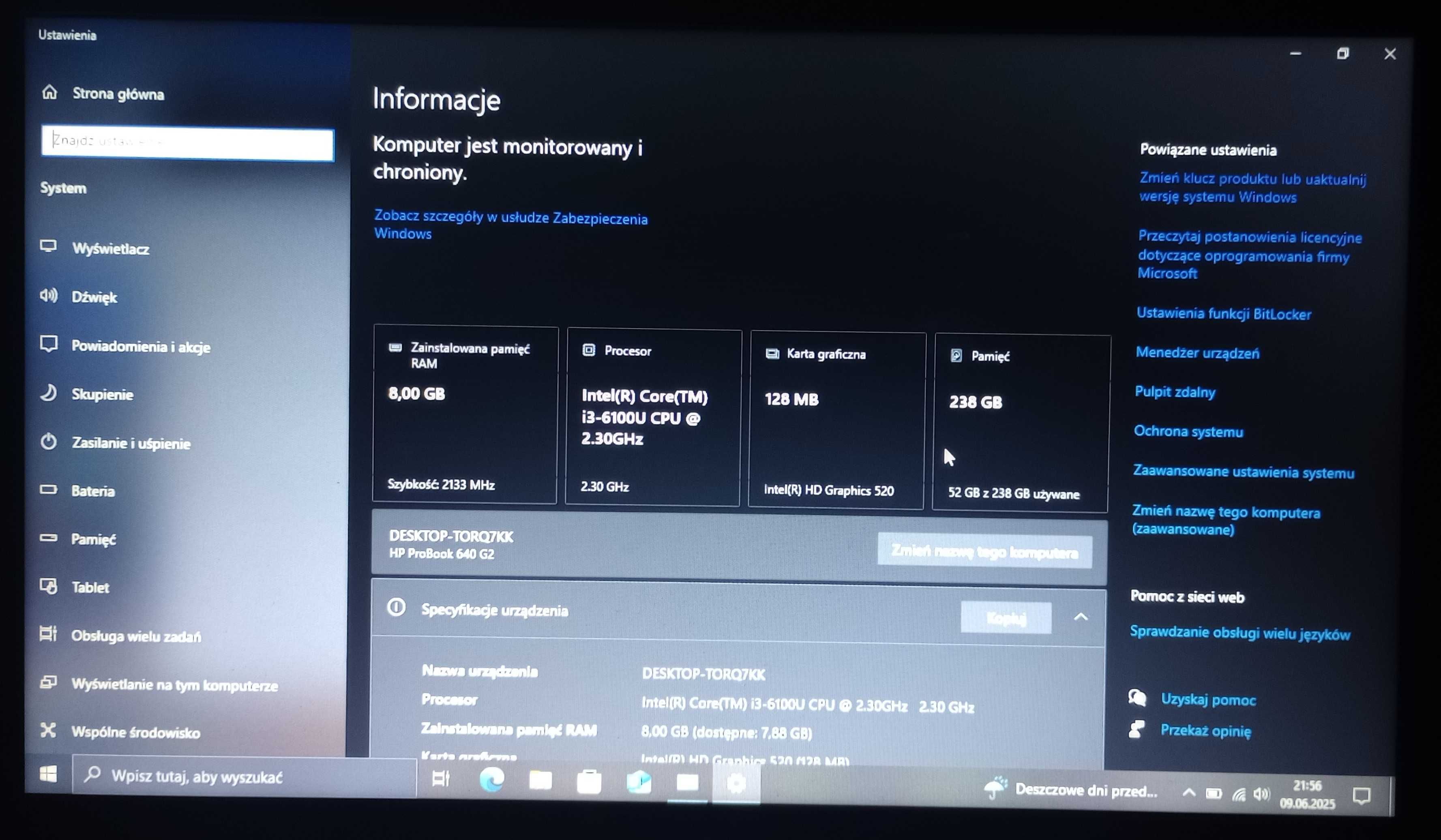 Laptop HP i3 4x2,3GHz 8GB 256GB SSD WiFi ProBook 640 G2 stan BDB HD+
