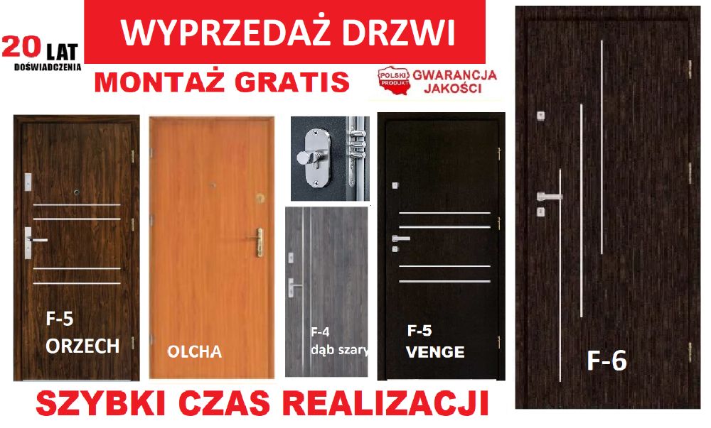 DRZWI do mieszkania z montażem zewnętrzne, wejściowe, wewnątrzklatkowe