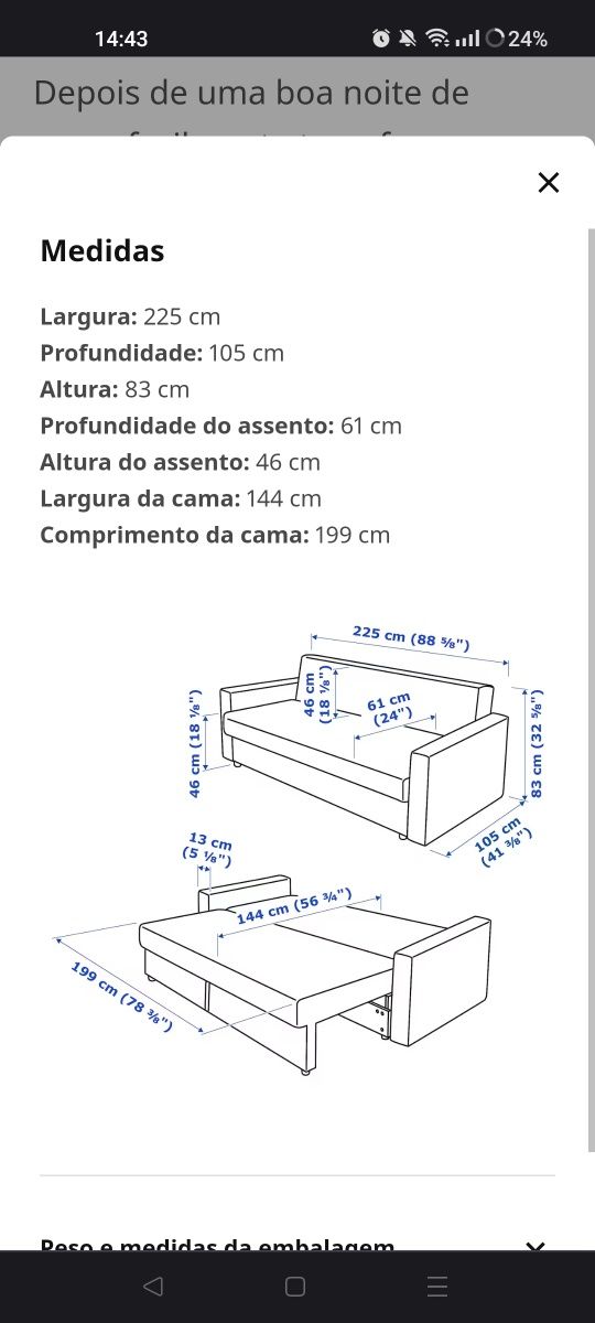 Sofá Tipo Pele IKEA cama e arrumação