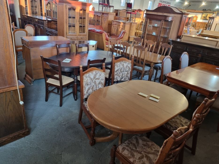 stół dębowy duży rozkladany 6 krzeseł