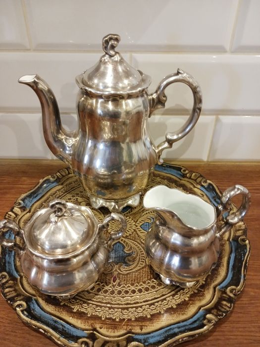 WMF garnitur kawowy porcelana w srebrze środek stołu